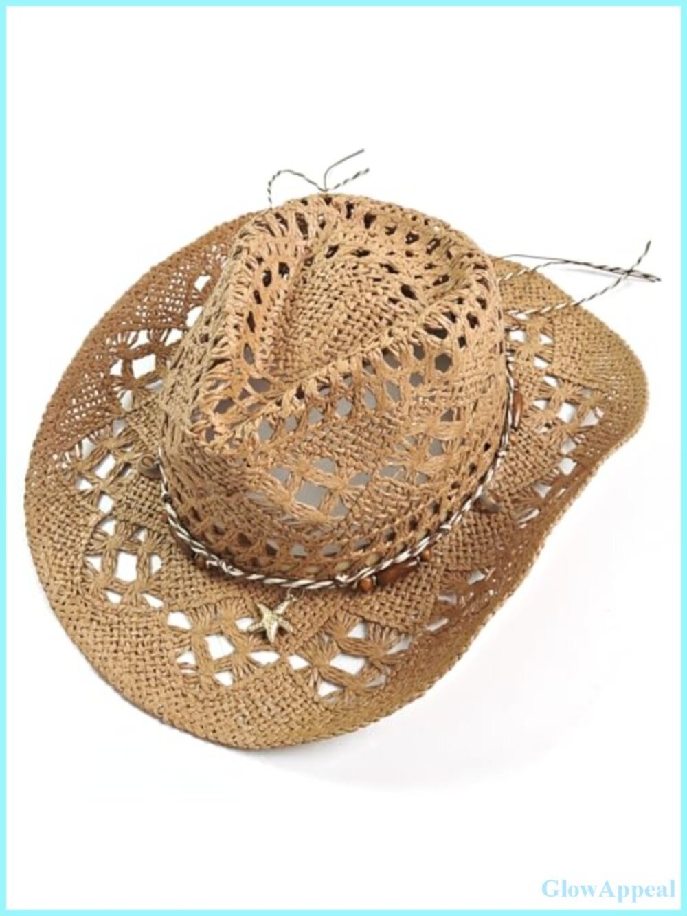 Straw Cowboy Hat for Women, Wide Brim Shapeable Sun Hat with Beaded Band